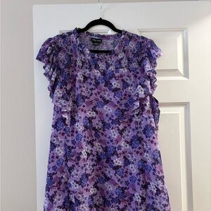 City Chic Lavender Floral Smocked Neck Blouse